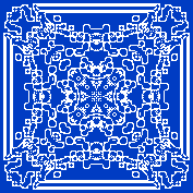 A symmetrical blue and white frilly shape.